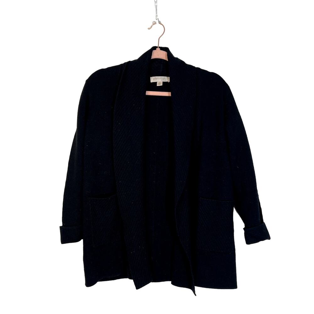 Philosophy Black Long Sleeve Textured Pockets Open Cardigan Sweater Size L